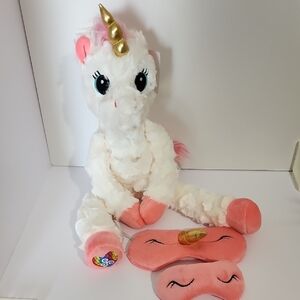 Zenpalz Plush Unicorn Toy with Sleep Mask - White and Pink Brand New